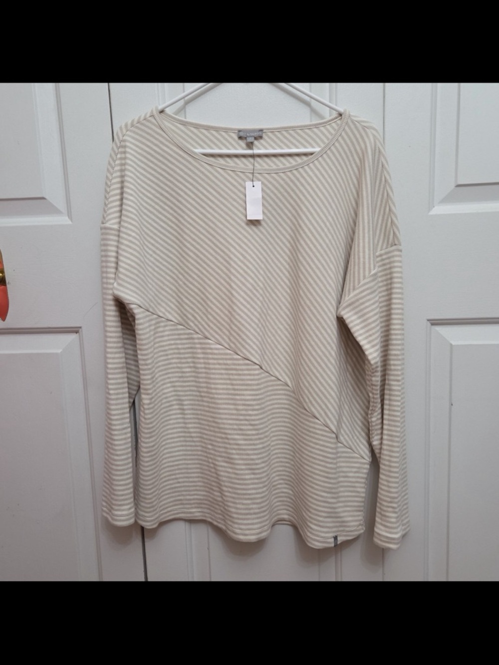 Waffle Knit Long Sleeve Top - Cream Stripe Talbots NWT